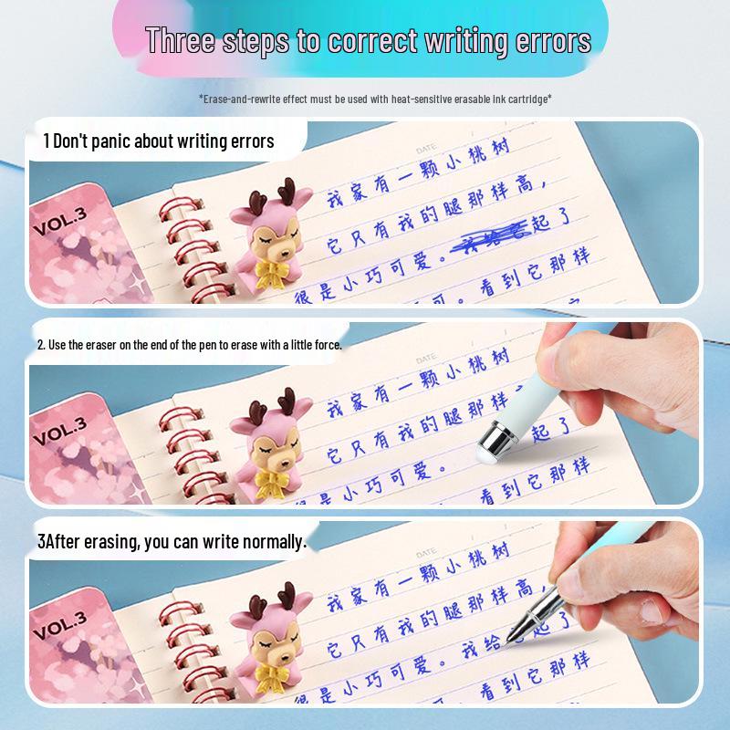 Erasable Calligraphy Fountain Pen, Grade 3, with Hidden Nib and Posture Correction, 0.38mm, Replaceable Ink for Kids