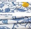 Rechteckige Tischdecke mit blau-weißem Blumenmuster, wiederverwendbar und wasserfest, für Küche, Esszimmer und Feiertage