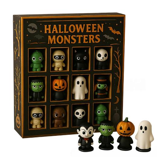 Yousheng Halloween Advent Calendar 24-Day Halloween Countdown Calendar with 24 Pcs Miniature Collectible Horror Doll Figures for Kids And Adults