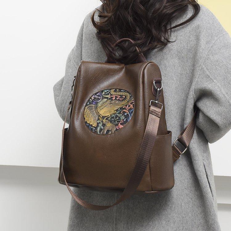 Schoolbag retro anti-theft backpack women's 1011 new soft leather women's bag casual versatile large-capacity travel bag tide