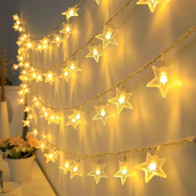 Battery Power Festoon Star Fairy String Lights Christmas Wedding Room Decoration Camping Outdoor Party Atmosphere Garland Lamp