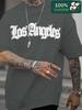 Summer 100 Pure Cotton Unisexs Casual Fashion Los Angeles Letter Pattern Print Loose Sports Round Neck Short Sleeved Tshirt Top