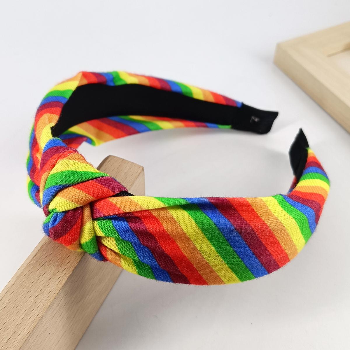 

Colorful Rainbow Striped Hair Hoop Elegant Pride Day Rainbow Striped Headband Durable Soft Festive Party Hair Accessories