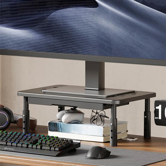 Computer Monitor Riser Cold-Rolled Steel Ventilated Monitor Stand with Drawer 3-Level Height Adjustment Laptop Stand for Home Office