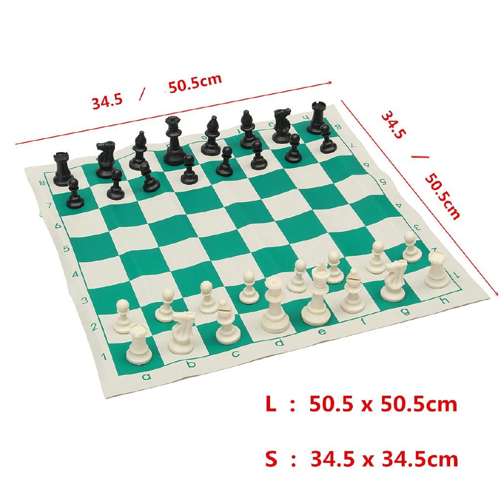 Portable Chess Traditional Chessboard Set for Tournament Club with Green Roll-up Board + Plastic Bag Chess Game