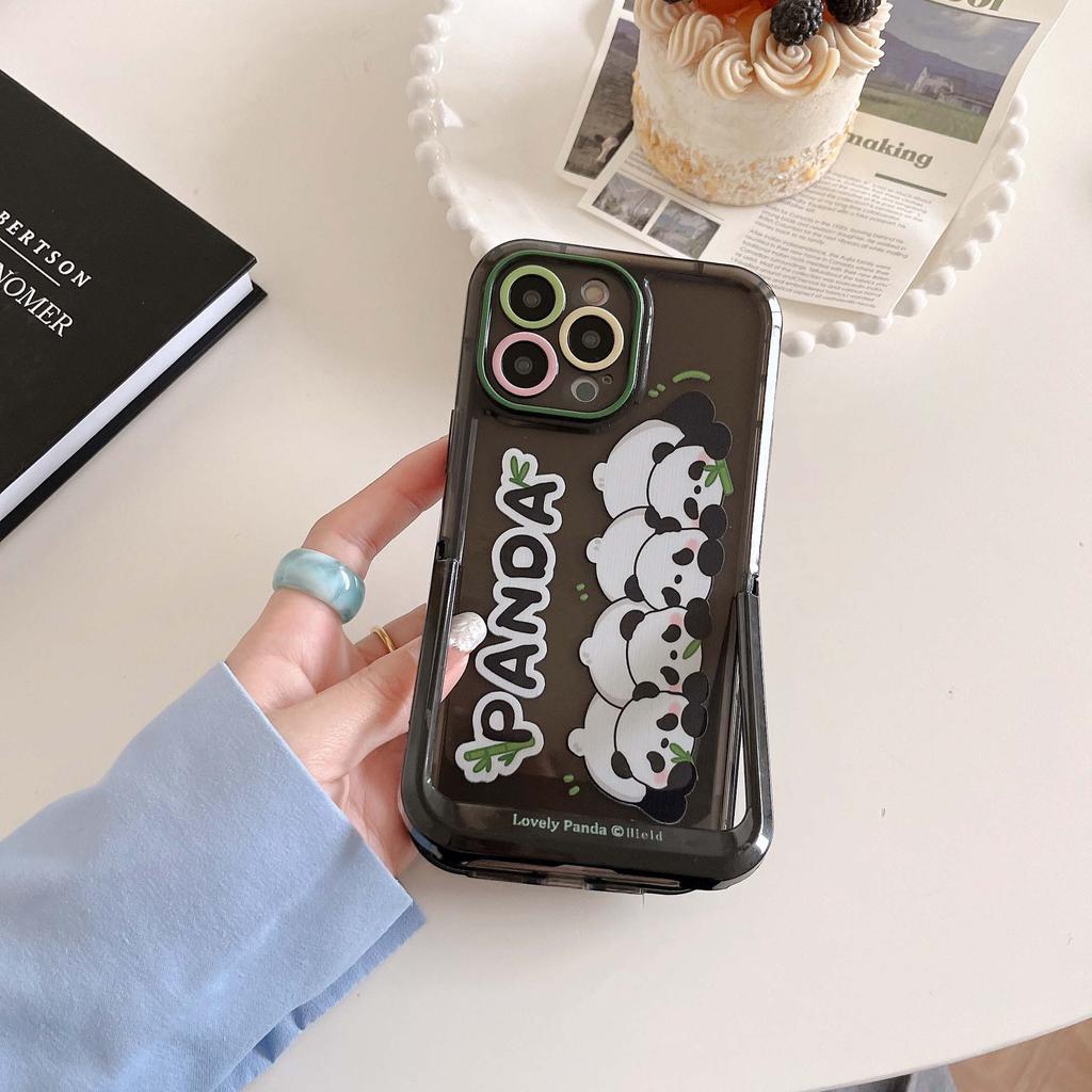 Panda Stand Holder Cute Chinese Style Soft Silicone Shockproof Phone Case For Iphone 13 12 11 14 Plus Pro Max Back Cover Capa