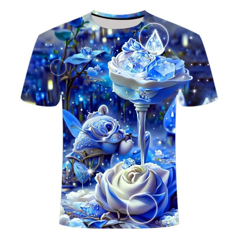

2024 весна-лето новые синие розовые пейзажи с 3D-принтом с короткими рукавами модные повседневные нишевые мужские и женские футболки 6XL