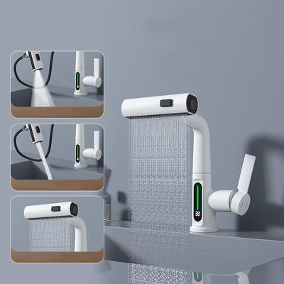Nova Torneira de Bacia Branca de Latão Sem Chumbo Alavanca Única Display Digital Quente e Frio Torneira Misturadora de Pia de Banheiro