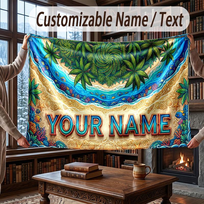 Octopus Sea Life Theme Throw Blanket Custom Name Text Personalized Blanket Soft Cozy Blanket for Home Sofa Bed