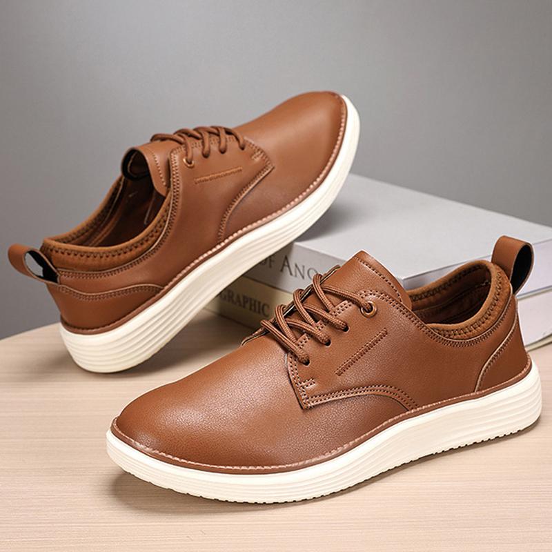 Fashion Spring Summer Men Shoes Breathable Outdoor Footwear Class Leather Walking Sneakers Casual Solid Color Lace Up Leather Shoes