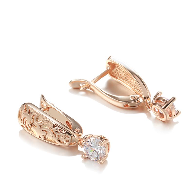 Unique Ethnic Bride Drop Earrings Women High Quality  Rose Gold Color Natural Zircon Fashion Wedding Daily Jewelry