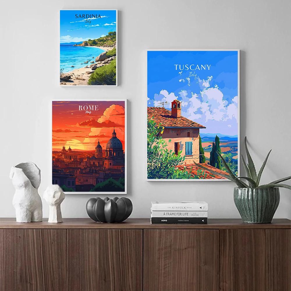 Modern Amalfi Italy Famous Travel Posters Palermo Vintage Puglia Cinque Terre Travel Prints Canvas Wall Pictures Home Room Decor