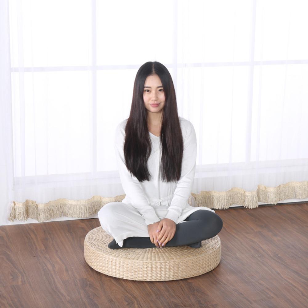 Japanese Style Natural Straw Futon Cushion Round Floor Mat Retro Tatami Cushion  Living Room
