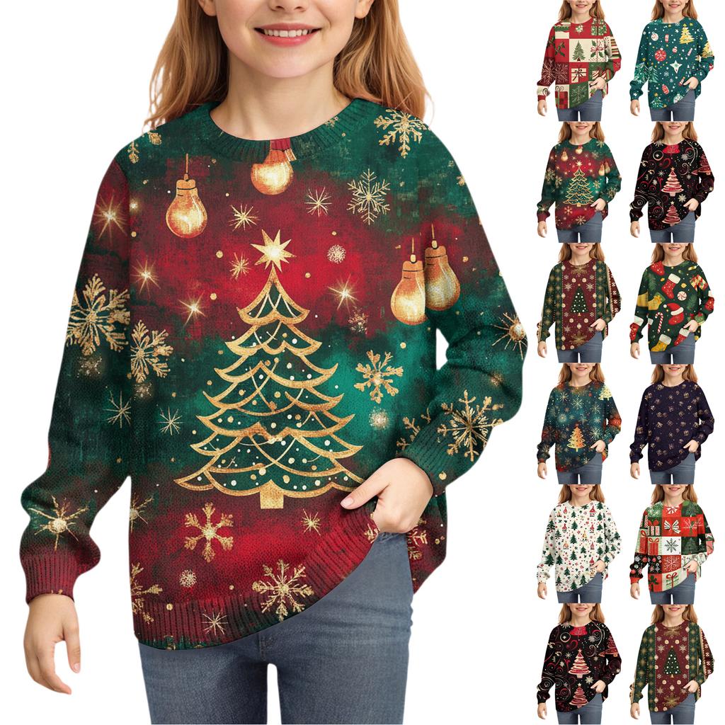 Christmas Day Sweatshirts For Children Boys And Girls Knit Sweater Cute Shirt Fall Crewneck Pullover Tops
