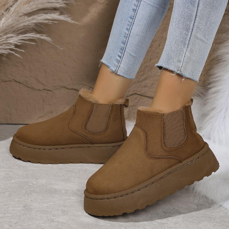 Fleece-Lined Round-Toe Slip-On Cotton Boots New Fall/Winter Oversized Thick-Sole Snow Boots for Women