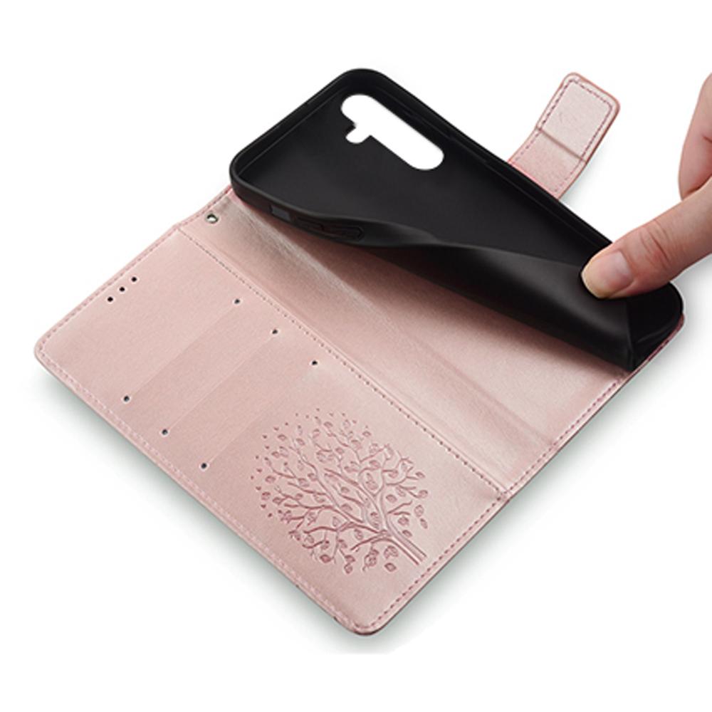 For Samsung Galaxy S23 Phone Case Imprinted Deer Tree Pattern 3 Card Slots Anti-drop Cover