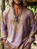 European and American Men's Bohemian Resort-style V-neck Long-sleeved Shirts. the Geometric Print Design Is Trendy and Novel.