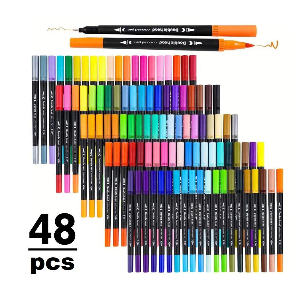 12/24/36/48/120pcs Double Ended Art Marker Pens Set, Suitable for Artist Fine & Brush Coloring Markers, Random Colors