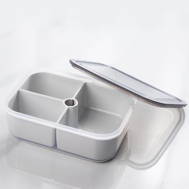 Kitchen Fridge Organizer Microwave Oven Safe Crisper Drain Box PP Plastic 1.4L Food Storage Meal Prep Containers Removable