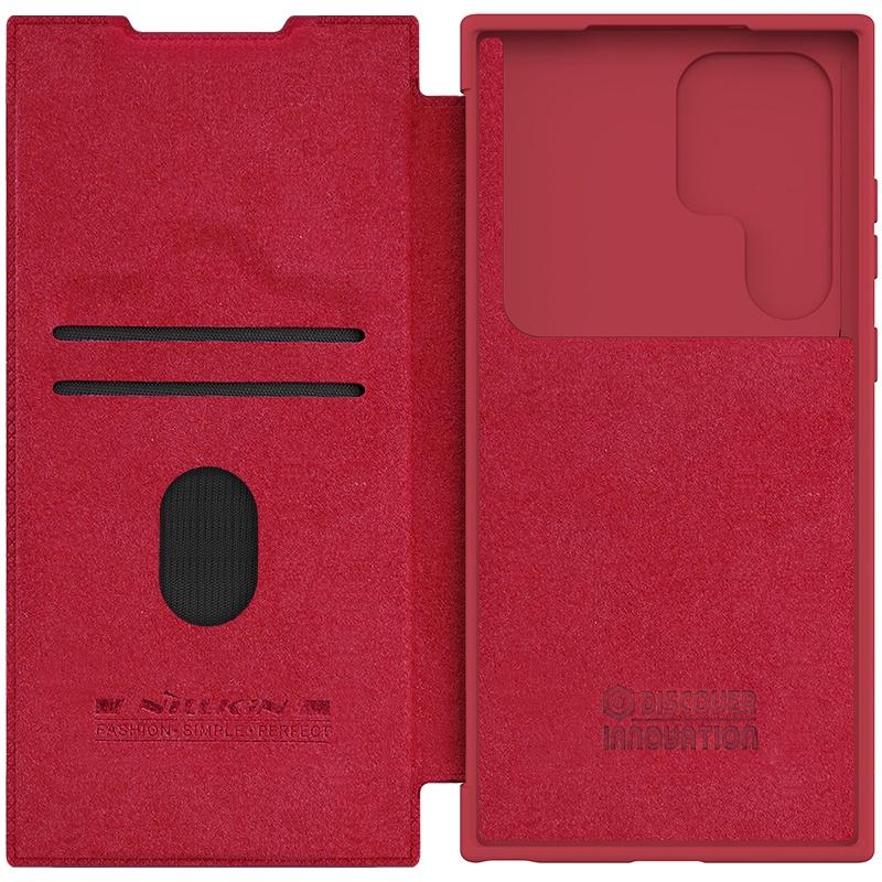 NILLKIN Luxusní kožené pouzdro Flip QIN Pro Samsung Galaxy S23 Ultra Case Nárazuvzdorný ochranný kryt posuvníku fotoaparátu s držákem karty