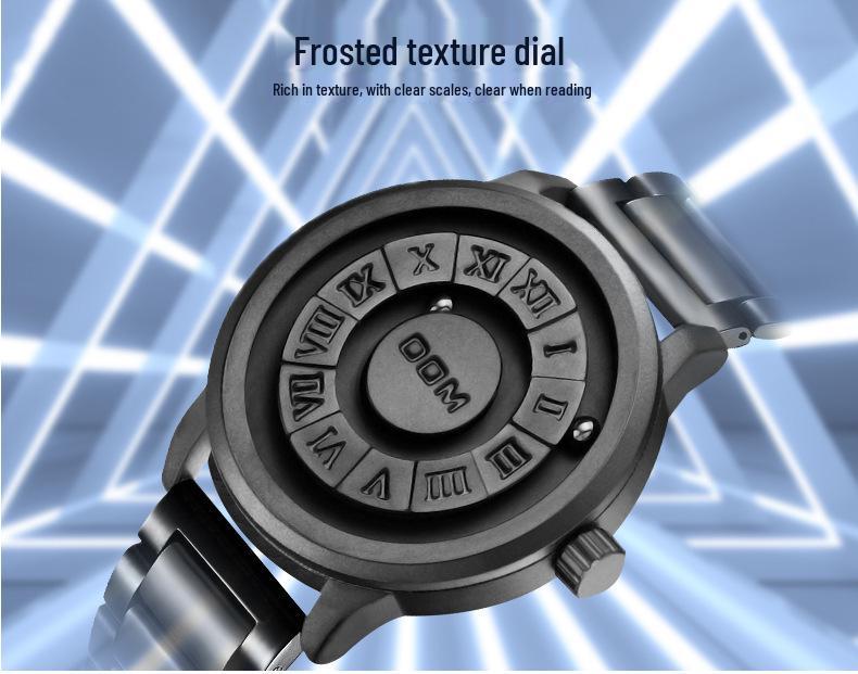 DOM Black Technology Men's Waterproof Quartz Watch with Roman Numeral Dial and Steel Ball Magnetic Levitation.