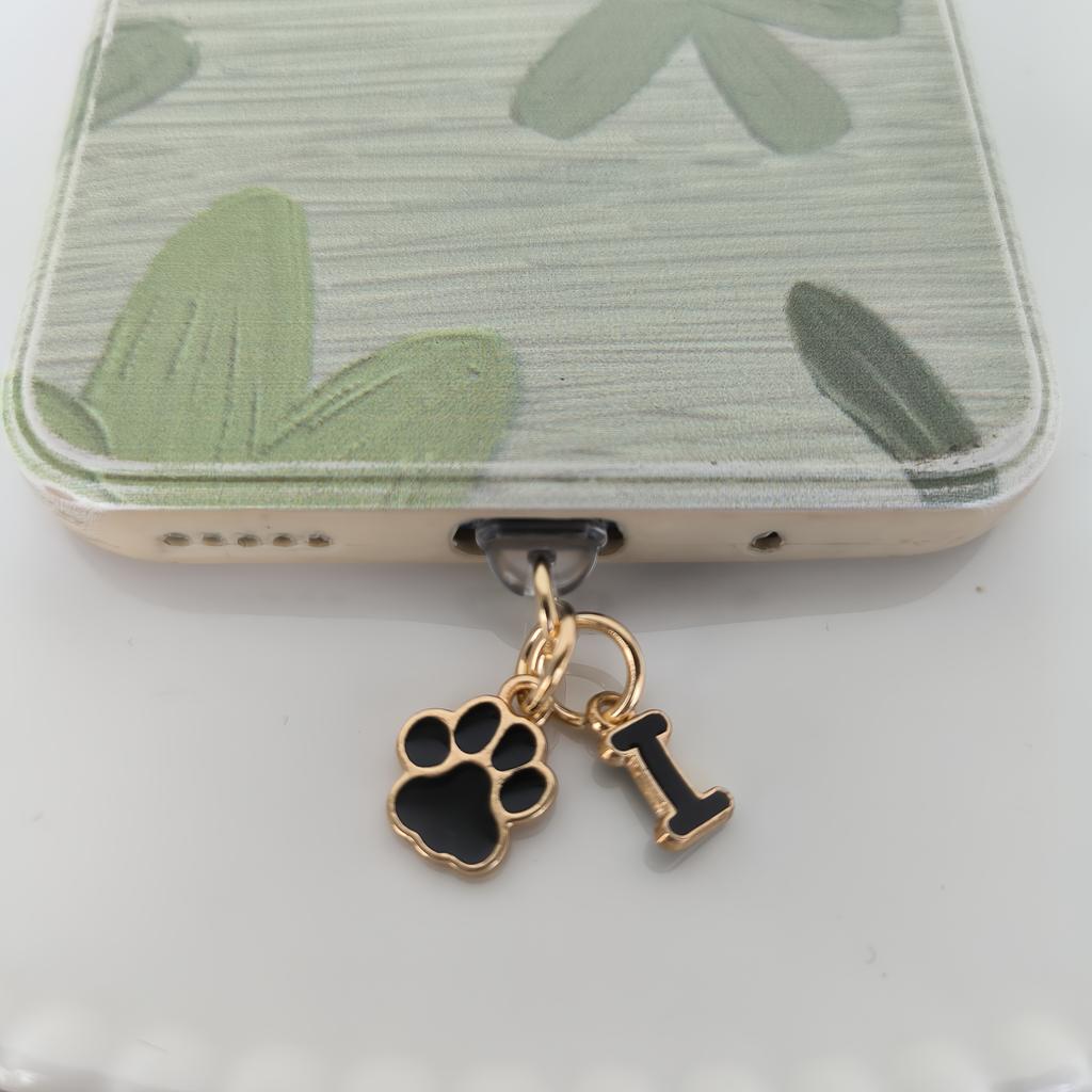 1 Black Cat Paw Animal-shaped Phone Dust Plug with Letters, Suitable for IPhone/Type-C Interface Dust Plugs, DIY Phone Decoration and Protection