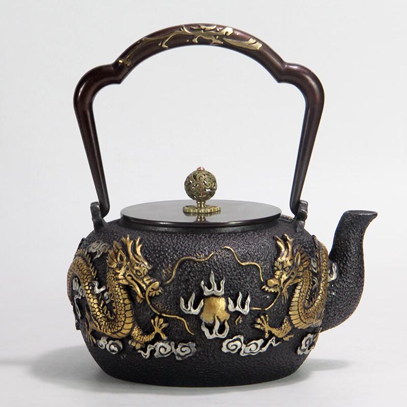 Chaxun Double Dragon Gilded Cast Iron Teapot 1200ml