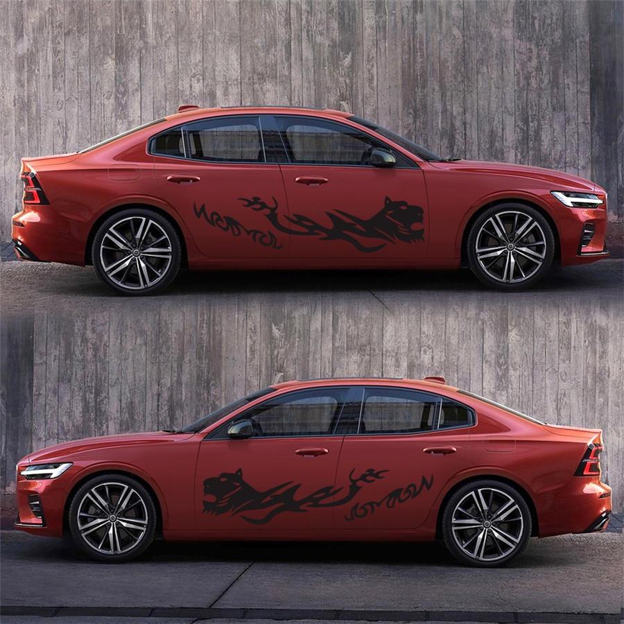 2Pcs 68.9"x16.9" Car Side Door Body Decal Waist Line Sticker Racing Decals Black