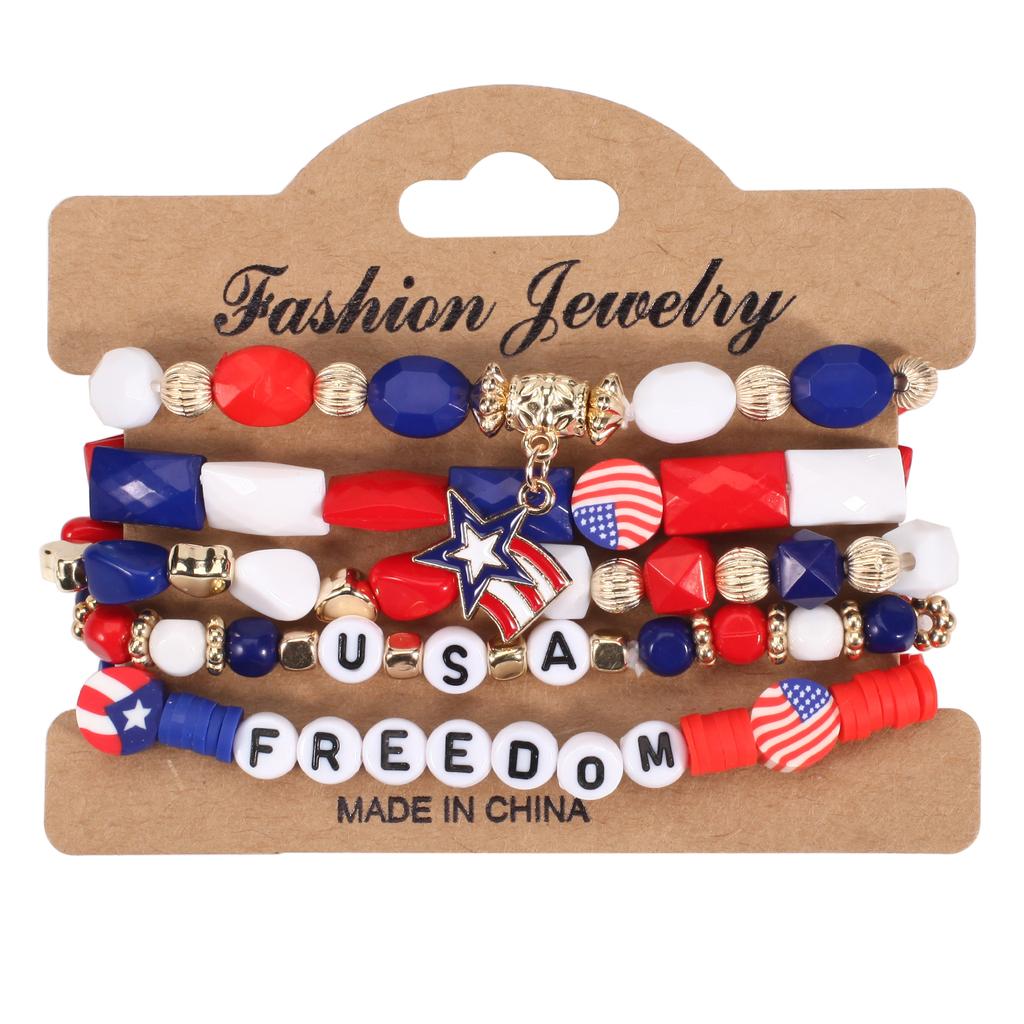 American Flag Element Bracelet Independence Day Beaded Stretchy Bracelets