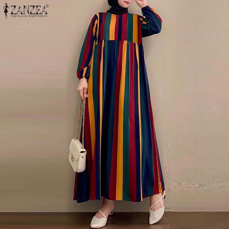 

ZANZEA Женское повседневное платье с длинным рукавом и круглым вырезом в полоску M вино красного