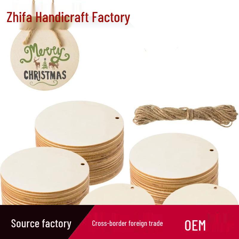 

Cross-shaped Wood Slice Graffiti Christmas Tree Pendant with Hemp Rope Label 3cm