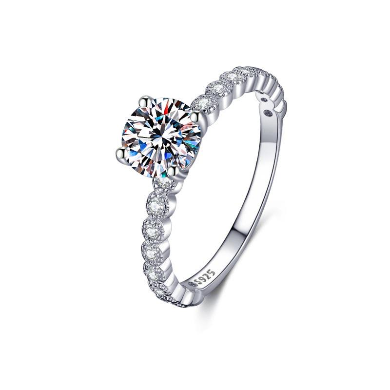 S925 Sterling Silver D Color 1 Carat Moissanite Engagement Ring