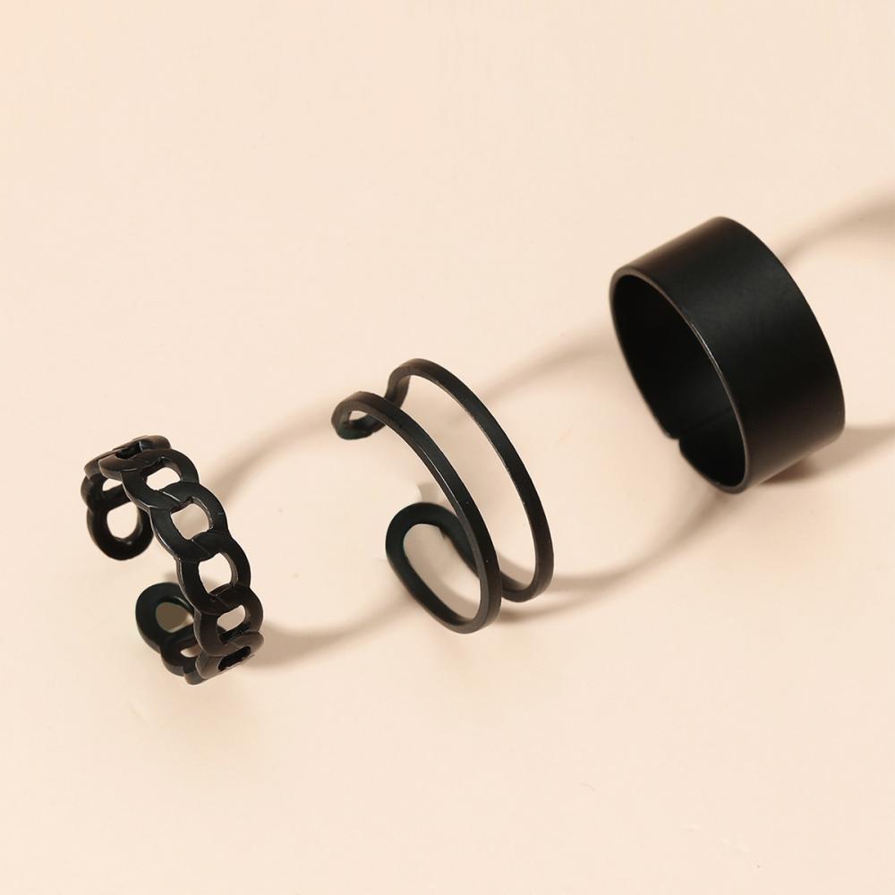 3pcs/Set Fashion Punk Ring Simple Design Vintage Black Color Joint Rings Sets for Women Jewelry Korean Version Joint Ring 2021