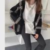Black Striped Knit Cardigan for Women - 2025 Korean Style, Loose, Versatile, Perfect for Spring & Autumn.
