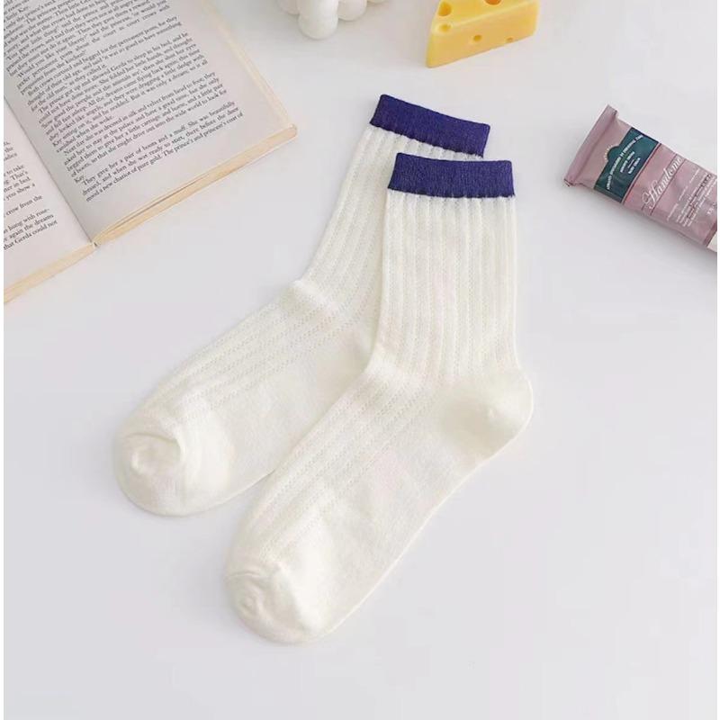 Damskie letnie cienkie skarpetki tubowe z czystej bawełny w jednolitym kolorze, z ażurowej siateczki, oddychające