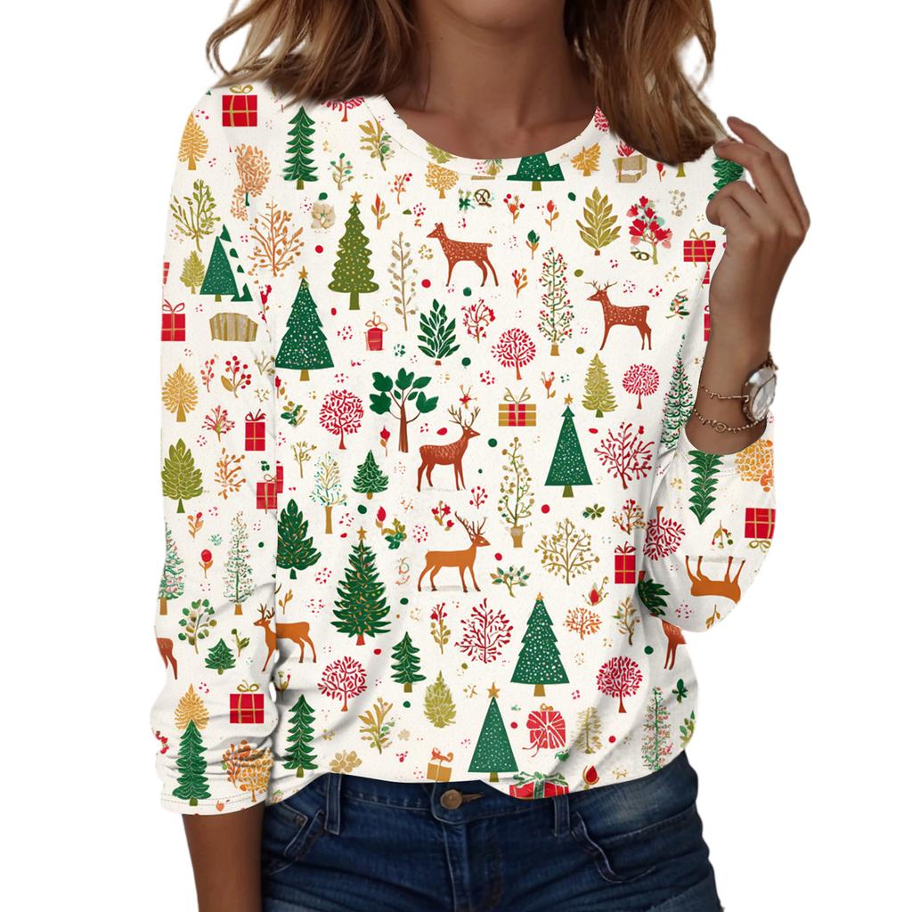 Women's Fashion Casual H Printed V-Neck Long Sleeve Decorative Button T-Shirt Tops