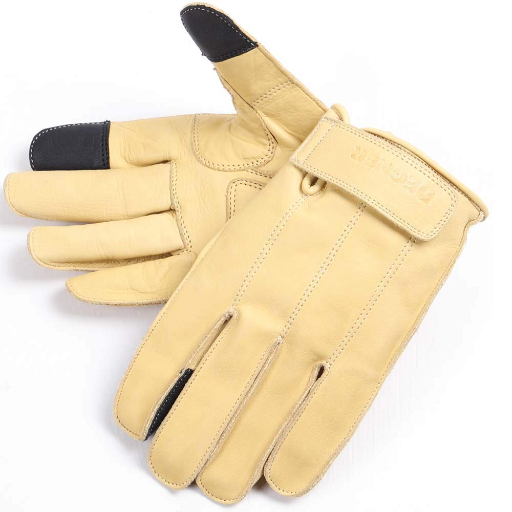DEGNER Leather Touring Short Gloves for Size Motorcycles, Tan, L, TG-58