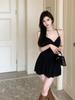 Summer New Dark Sexy Spice Girl Backless High-end A-shaped Skirt Pleated Split Suspender Dress