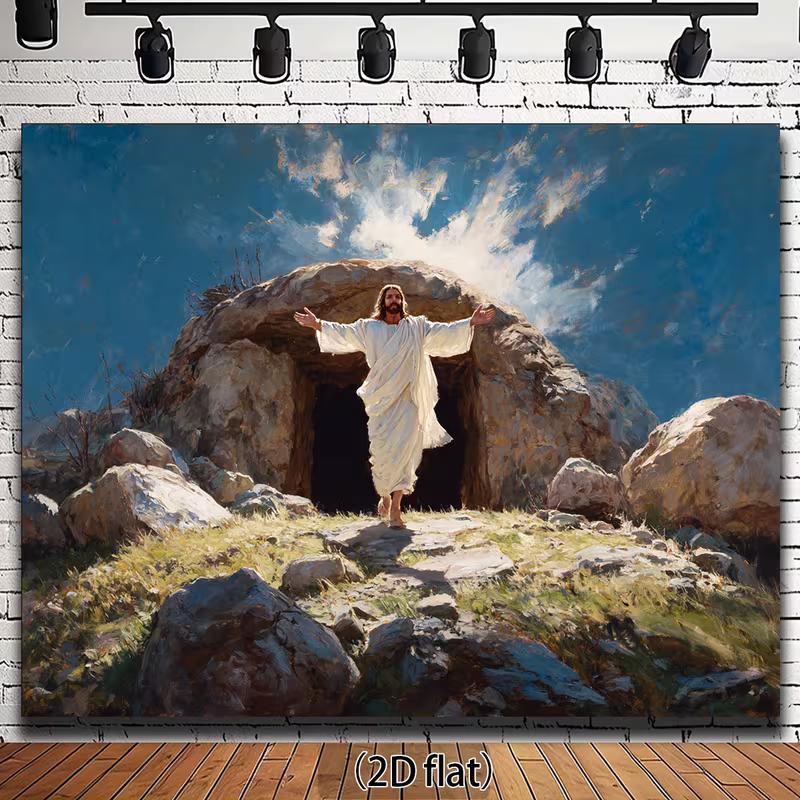 2D Religious Jesus Leaving the Tomb Tapestry Christian Home Decor 47.2x31.5inch/120*80cm