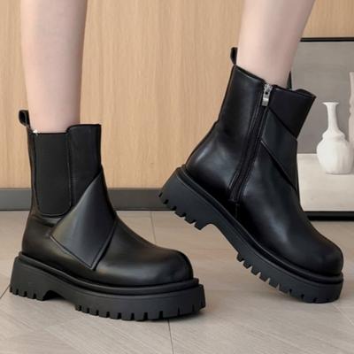 Women Platform Ankle Chelsea Boots High Heels Leather Shoes Winter 2025 Trend Goth Pumps Shoes Non Slip Chunky Retro Botas Mujer