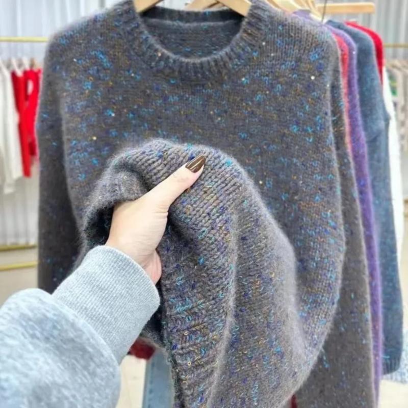 

Пуловер с круглым вырезом и длинными рукавами, контрастная нить, повседневный свободный женский топ M