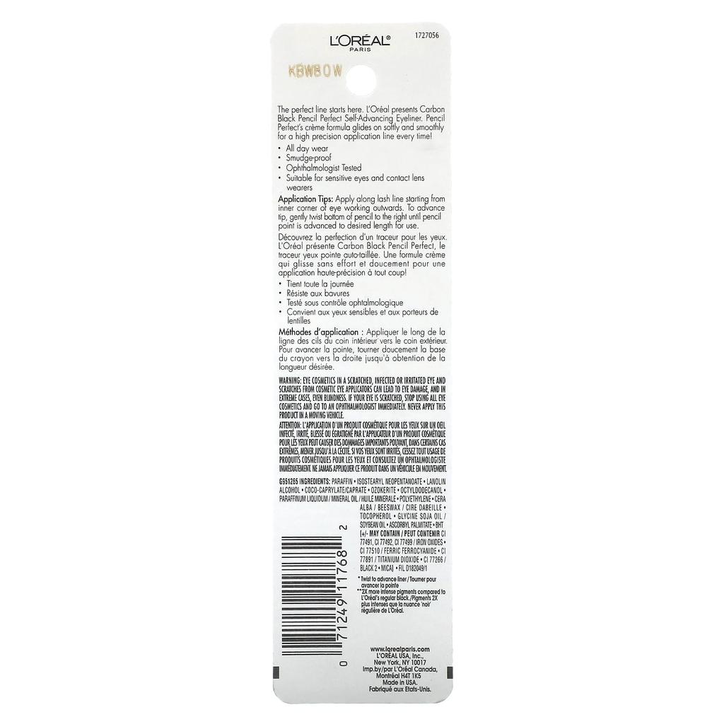 L'Oréal, Pencil Perfect, Self Advanced Eyeliner, 190 Carbon Black, 280Mg(0.01Oz)