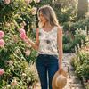 Women Sleeveless U Neck Button Front Floral Print Tank Top Casual Summer Blouse Lightweight Breathable Fabric Relaxed Fit