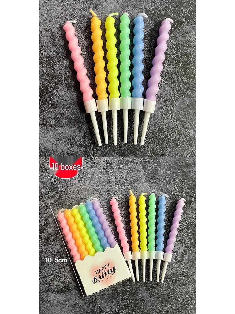 Twisted Thread Macaron Spiral Birthday Candles - Cute Candy Cake Decorations