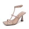 Summer New French Open-toed Sandals Women's Nude Temperament Sexy High-heeled Sandals Word with Roman Sandals Women