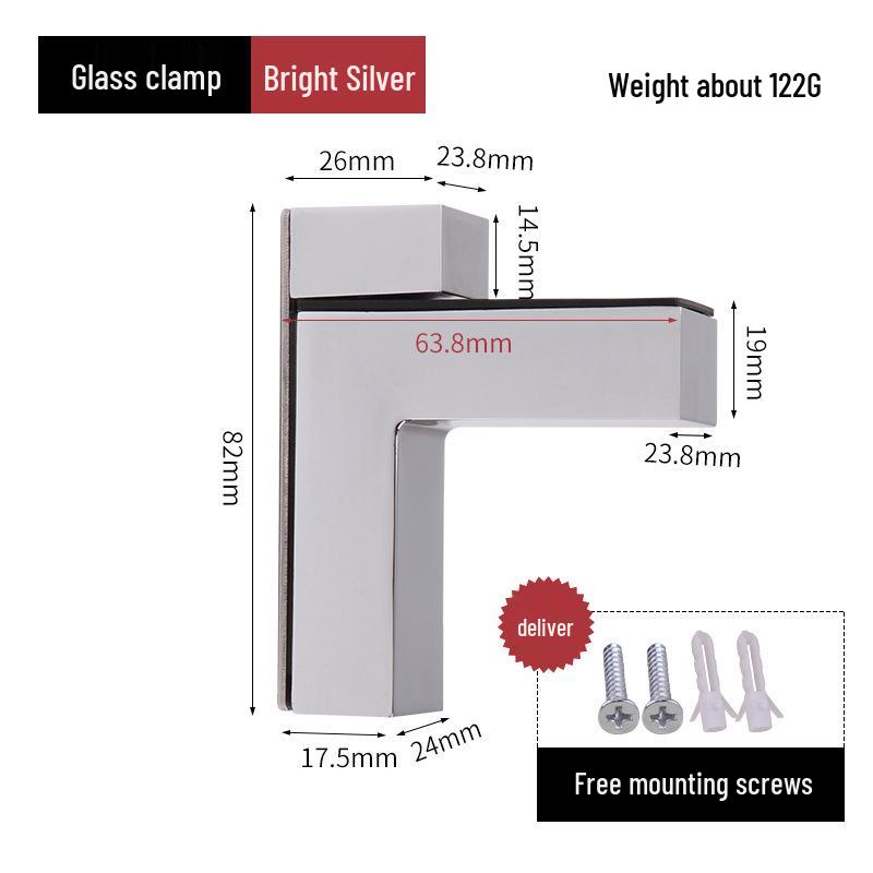 Зажим-держатель для стеклянной перегородки, регулируемый, без сверления