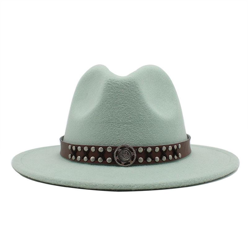 Ji Nan Ladies Wool Jazz Hat Big Eaves Hat Trendy Flat Edge Top Hat