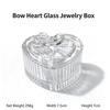 Clear Glass Heart Shaped Jewelry Storage Box Bow Knot Lid Ribbed Texture For Vanity Table Storing Earrings Rings