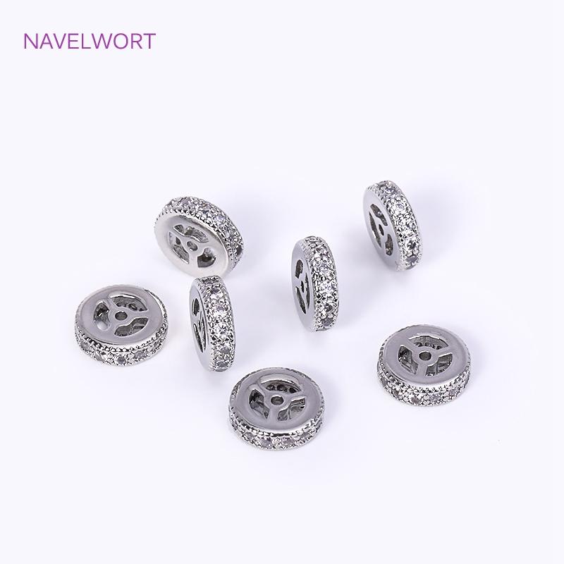 Brass 18K Gold Plated Round Wheel Bracelets Spacer Beads,Jewelry Making Supplies,Inlaid Zircon Spacer Beads DIY Accessories