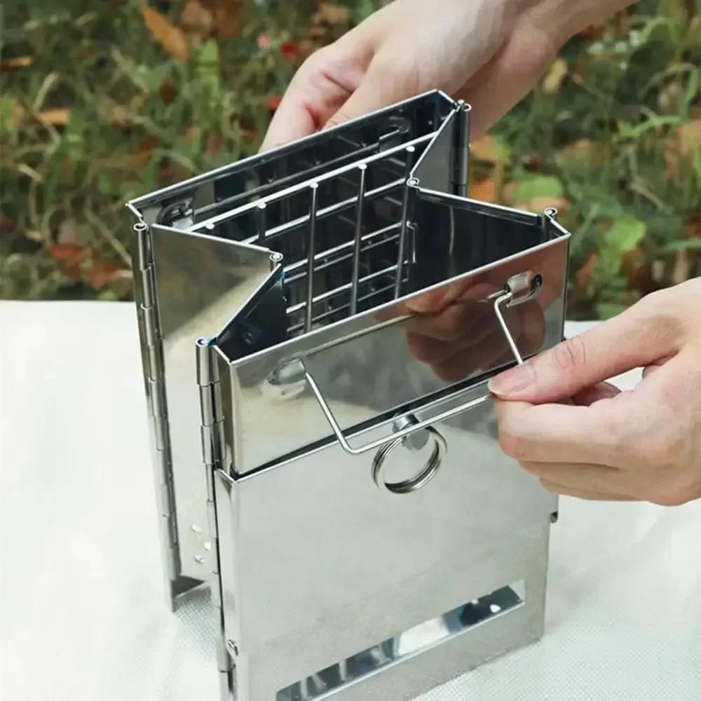 Portable Stainless Steel Wood Stove Outdoor Mini Folding Oven Charcoal Stove for Outdoor Camping Picnic Heating BBQ Grill